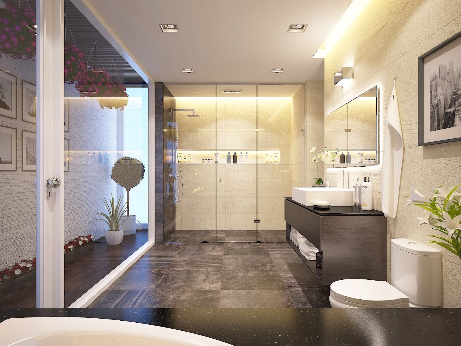Thiết kế nội thất phòng tắm tông màu trung tính