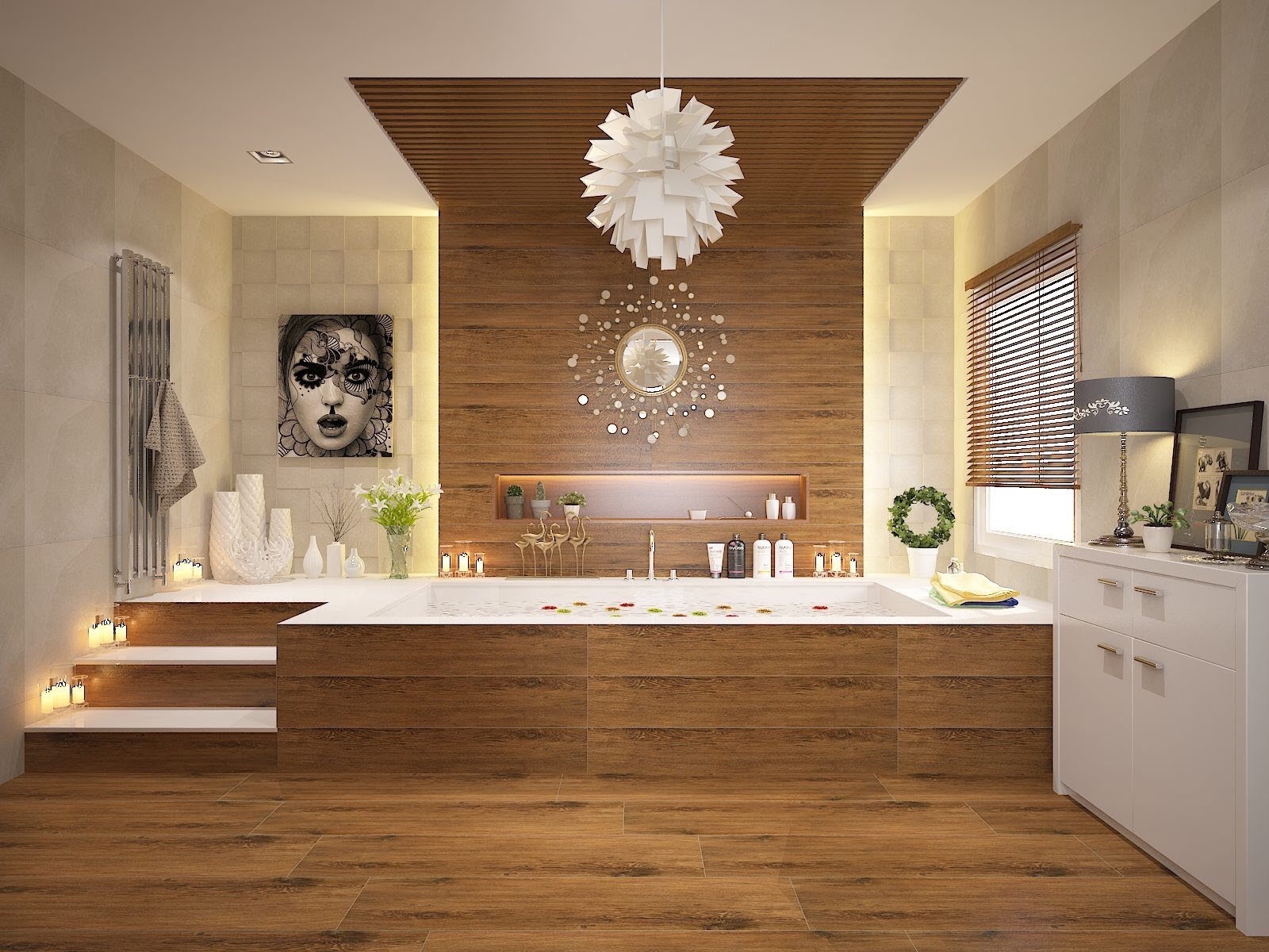 Thiết kế nội thất phòng tắm màu gỗ ấm áp