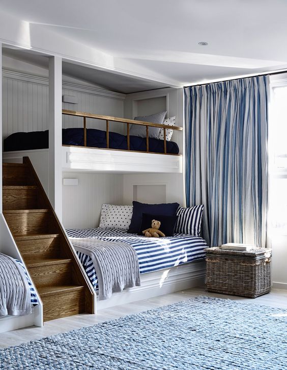 Mẫu giường tầng đẹp tông màu xanh chủ đạo