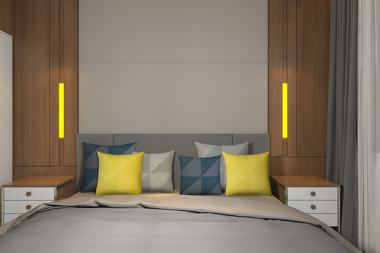 Mẫu thiết kế nội thất phòng ngủ với màu gối tương phản